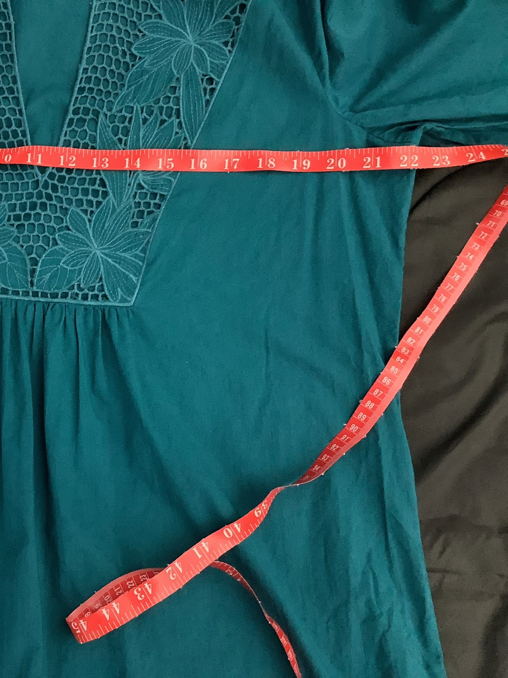 Teal Embroidered Crochet Yoke Tunic Swim Cover
